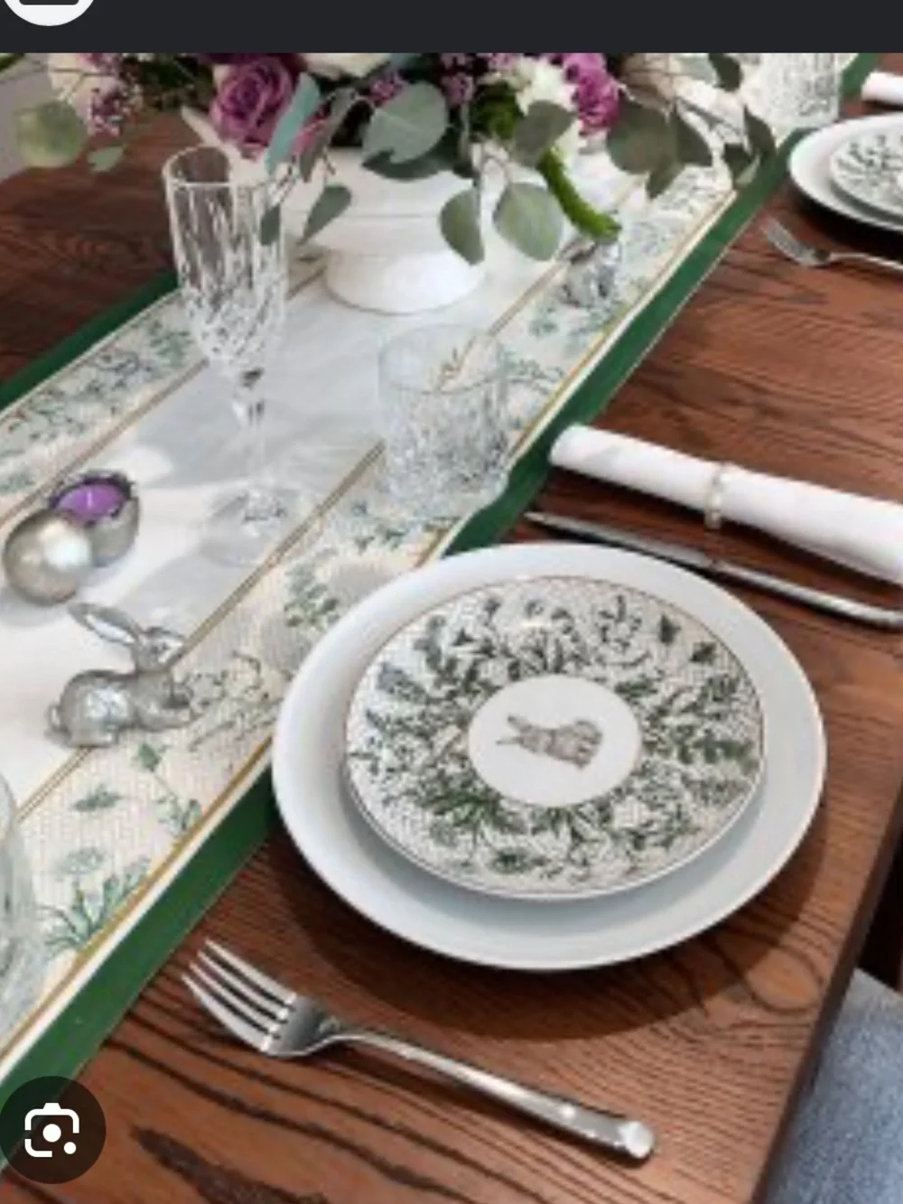 Williams Sonoma bunny garden lattice Table Runner with Green Floral Border